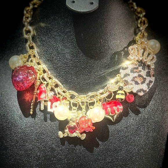 Jewelry - Gold and Red Teddy Bear Charm Necklace